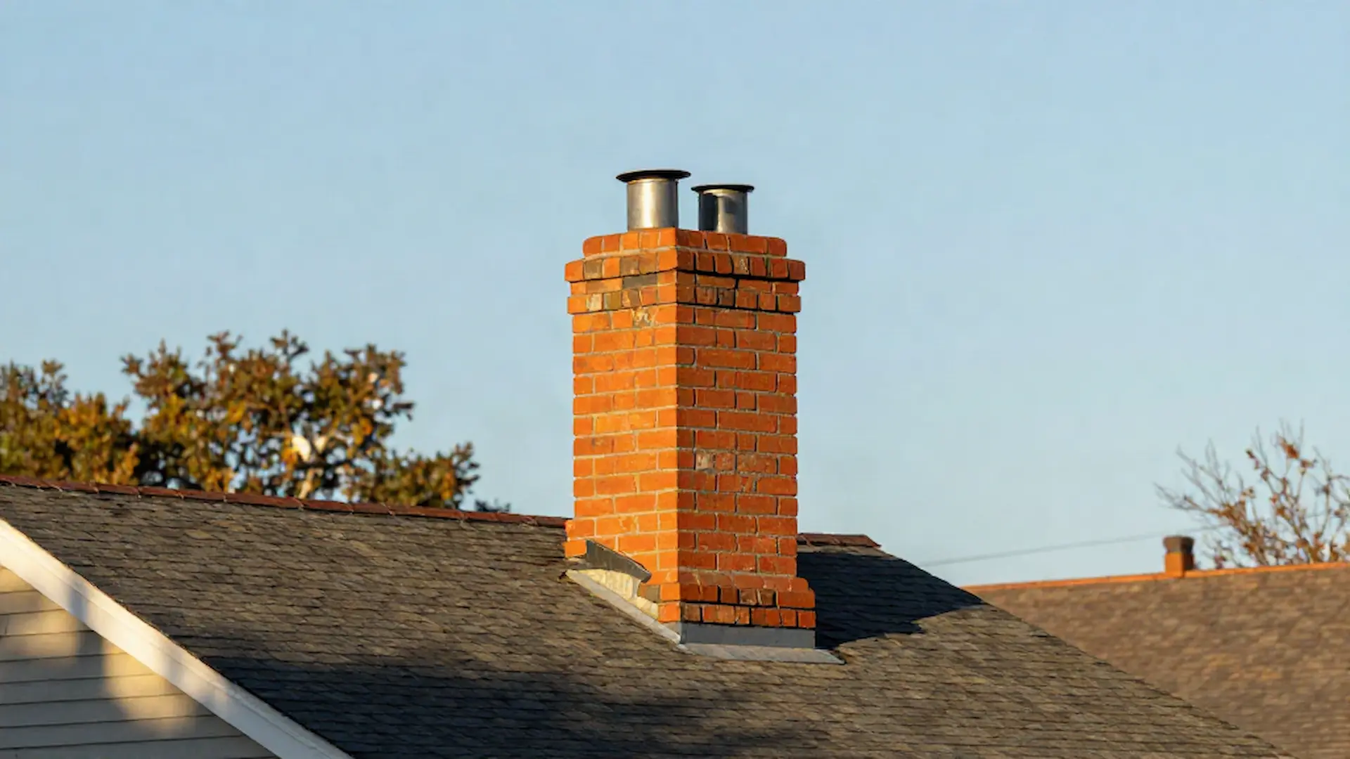 Brick chimney on a home served by St. Clair & Sons Chimney Service in Camden, NJ